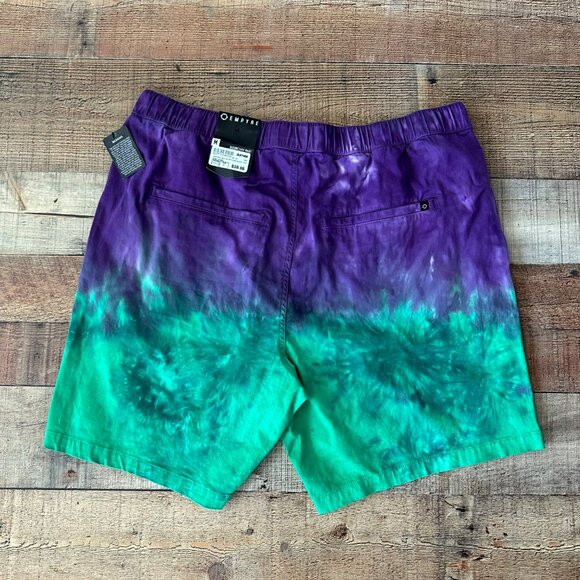 Empyre Tie-Dye Purple & Green Mens Shorts Size M Elastic Waist Adjustable Belt - Picture 7 of 8